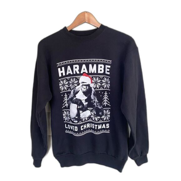 HARAMBE Christmas Sweatshirt crew sz small Gorilla novelty 2016 ugly sweater - Picture 1 of 8